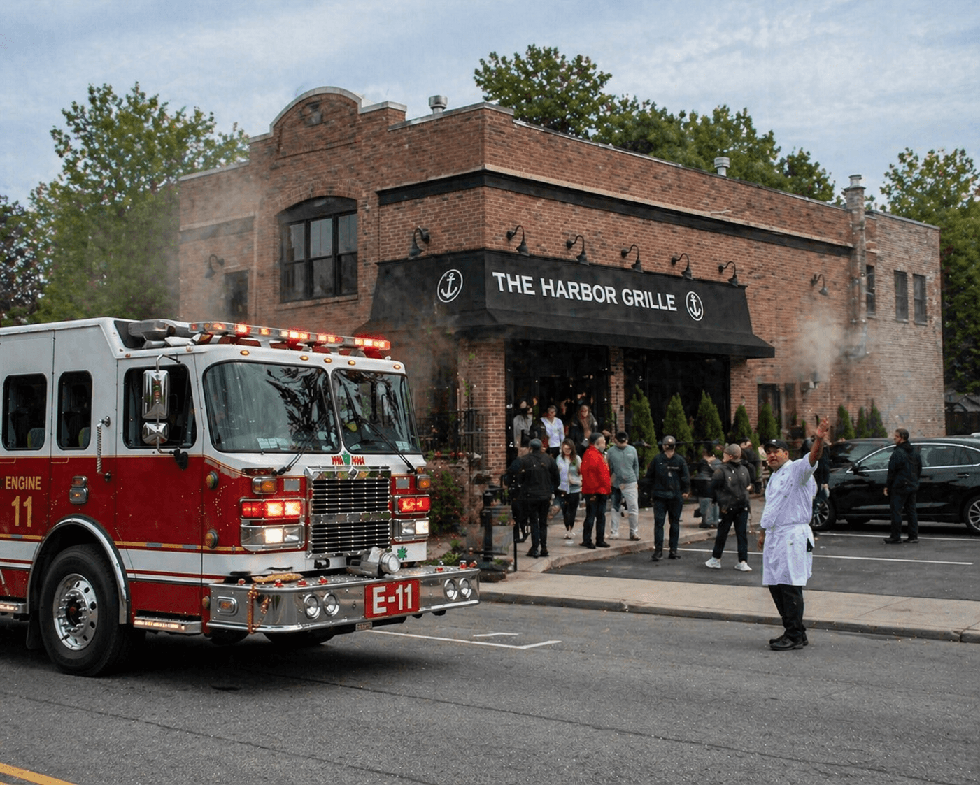 Commercial restaurant basement fire with occupants self-evacuating